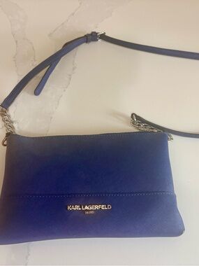 Karl Lagerfeld Navy Blue Saffiano Crossbody Bag